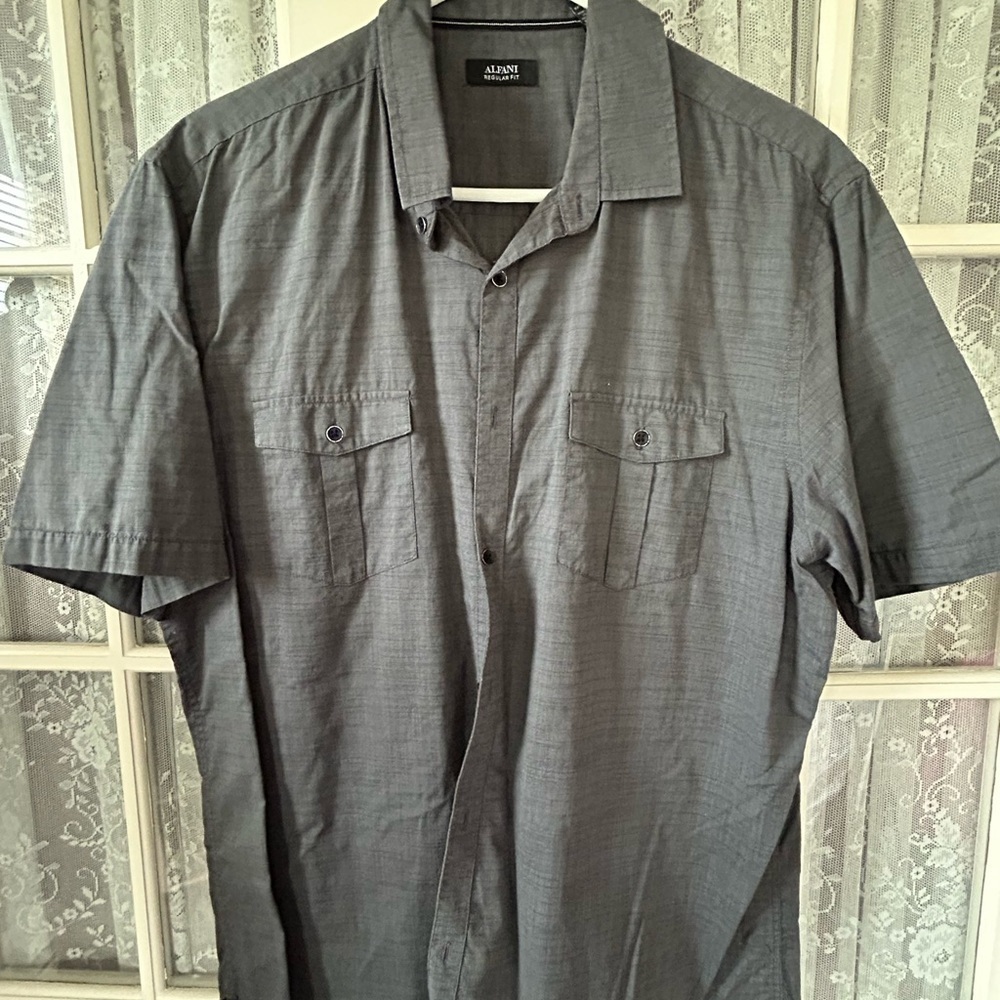Alfani Gray Casual Button Down Shirt Lightweight Cotton Blend